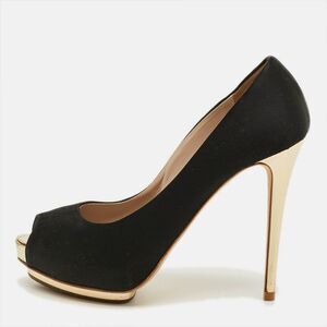 Le Silla Size 38 Black Satin Platform Peep Toe Pumps